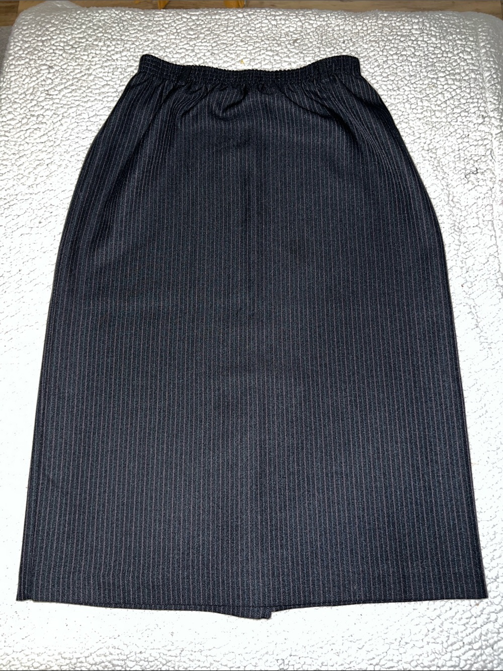 Alfred Dunner Black Pinstripe Midi Skirt with Elastic Waist